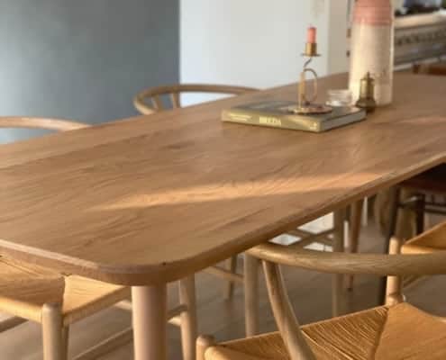 maatwerk houten tafel met ronde hoeken